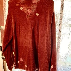 Embroidered soft brown April Cornell sweater
